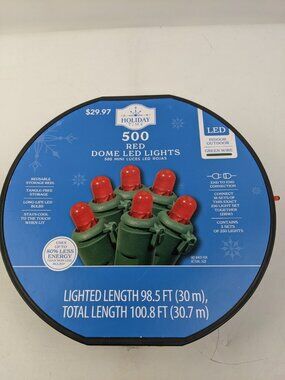 NEW Holiday Time 500-Count RED LED Dome Christmas Lights GREEN WIRE